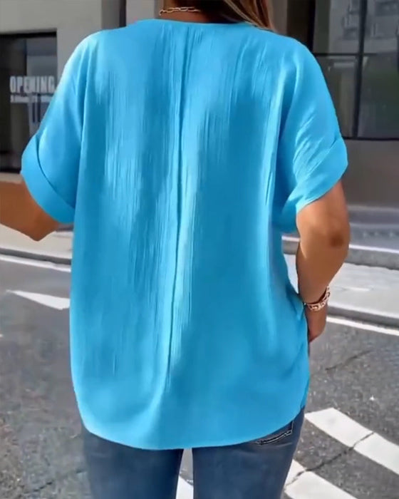 100% Bomull T-Skjorte V-Hals Løs Teksturert