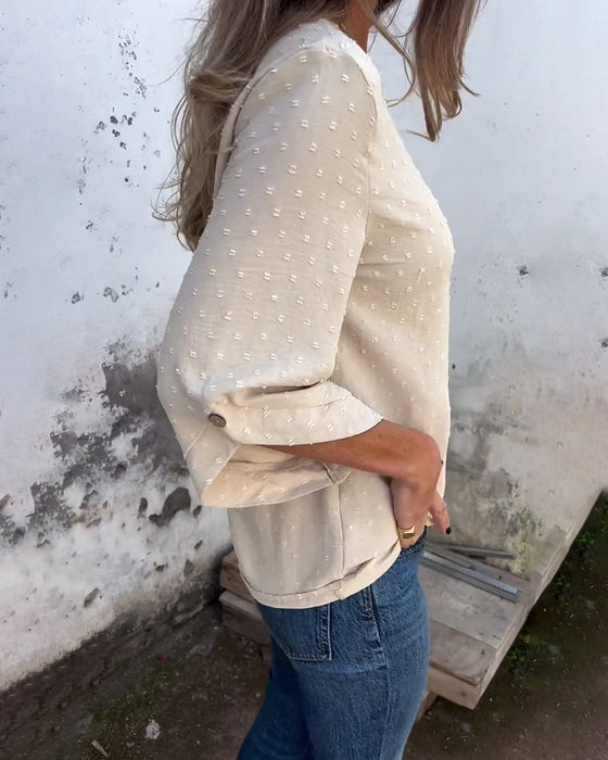 Bluse Langermet Rund Hals Ensfarget