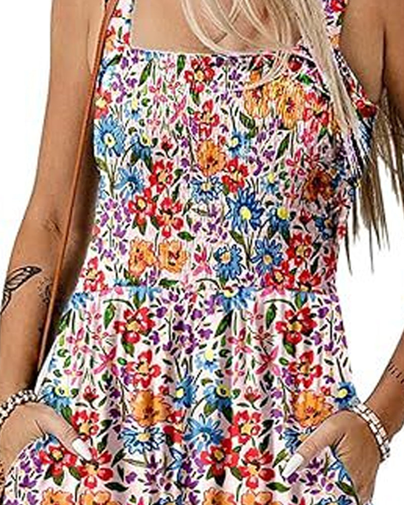 Jumpsuit blomstret avslappet stroppshortser
