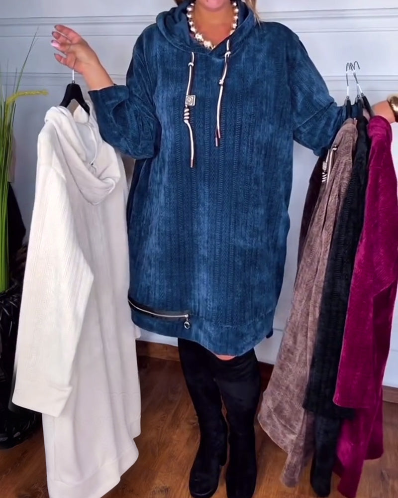 Kjole med avslappet hette, løs ensfarget