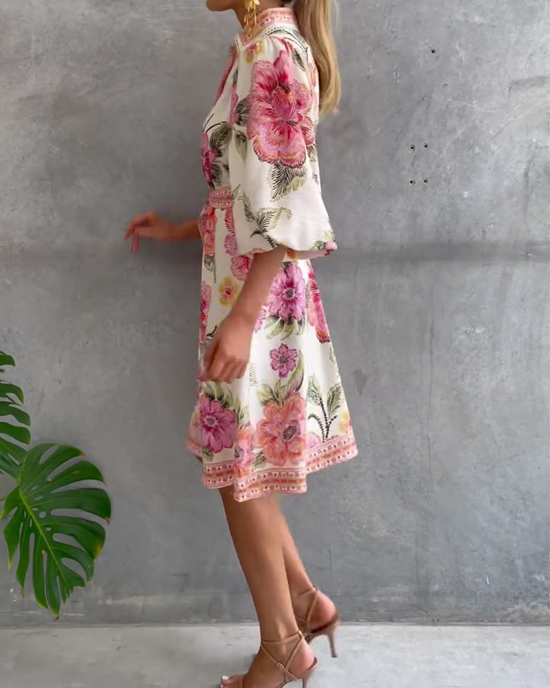 Kjole Fransk Lykt Erme Smal Krave Trykt