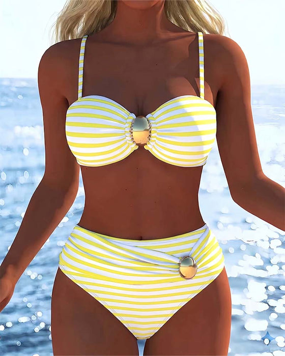 Bikini Spagettistropper Stripet Plastknapp