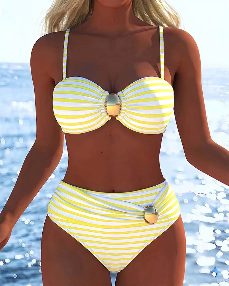 Bikini Spagettistropper Stripet Plastknapp