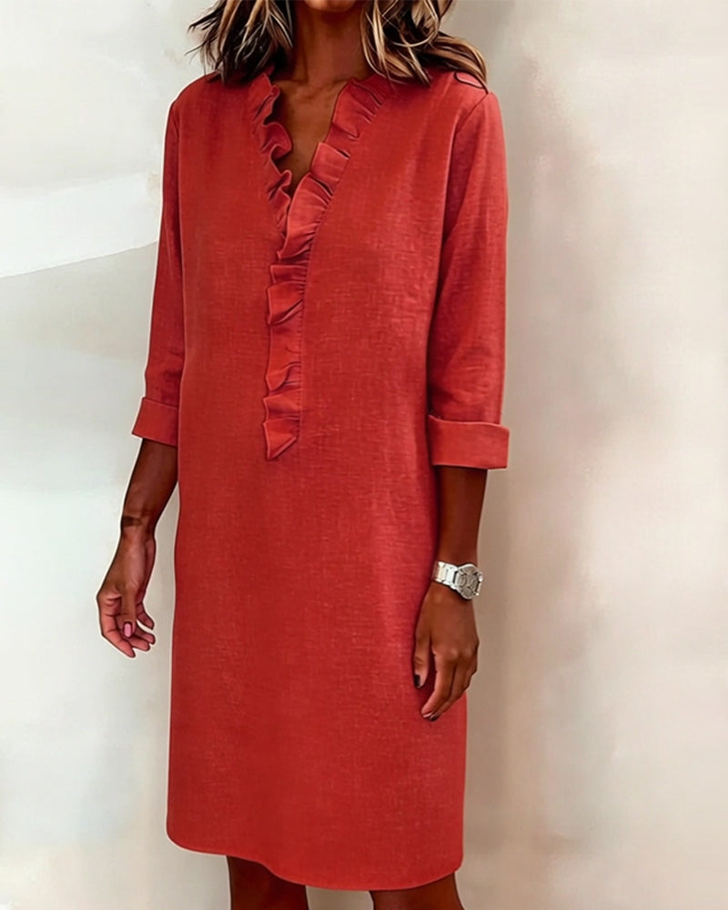 Kjole Rysjet V-Hals Ensfarget