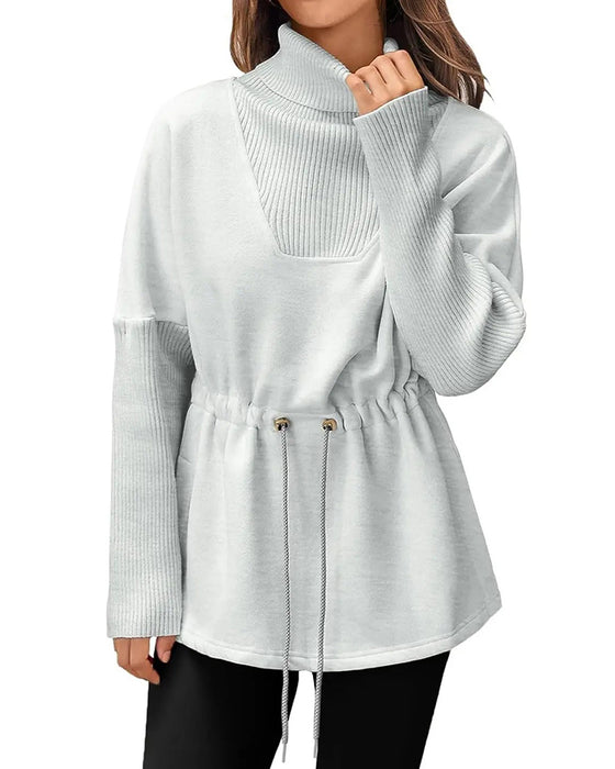 Sweatshirt Høy Krage Lang Erme Midje Snor