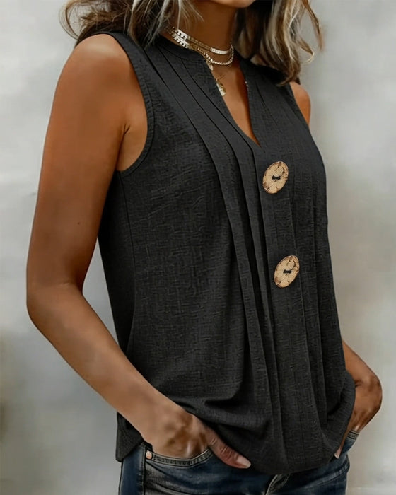 Singlet V-Hals Plissert Ermsløs