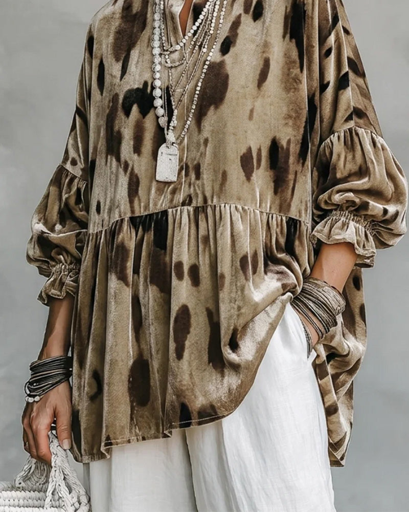 Bluse V-Hals Ruffle Kontrast Panel