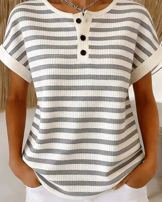 T-Shirt Stripet Vaffel Henley