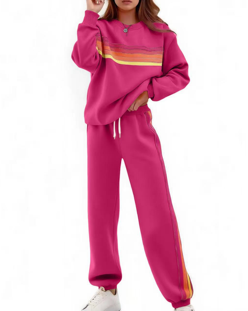 Sett Fargerik Stripet Sweatshirt Og Joggebukse