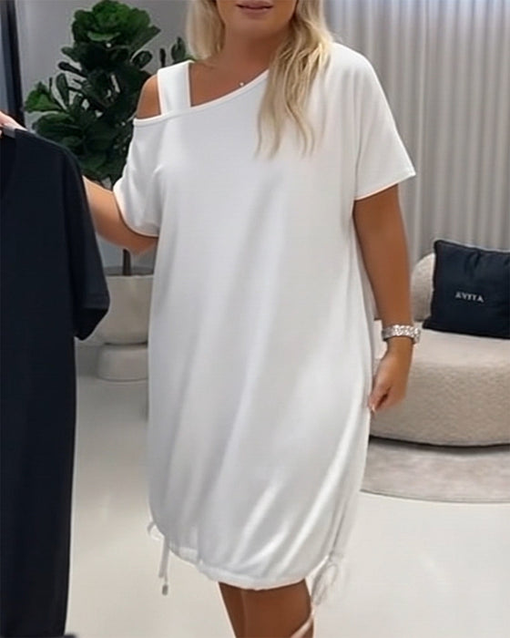 Kjole Ensfarget Off-Shoulder Snøring Casual