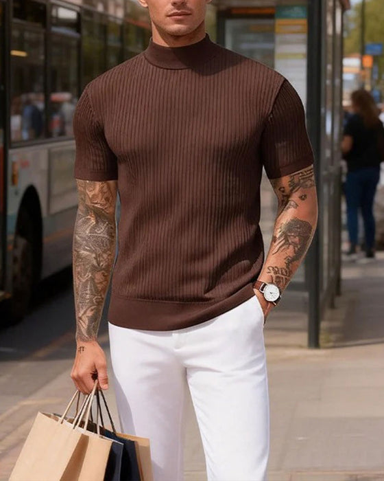 T-Shirt Mock Neck Herre Kort Erme