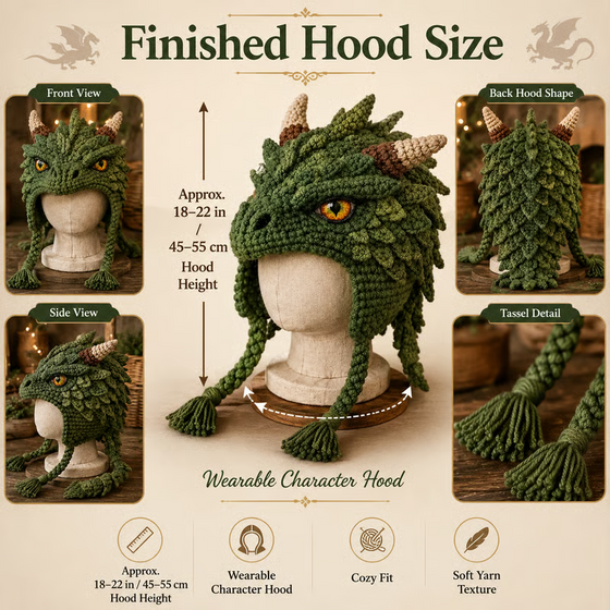 🐉✨ DIY hekle sett: Fantasi hettehatt 🧶🎭✨