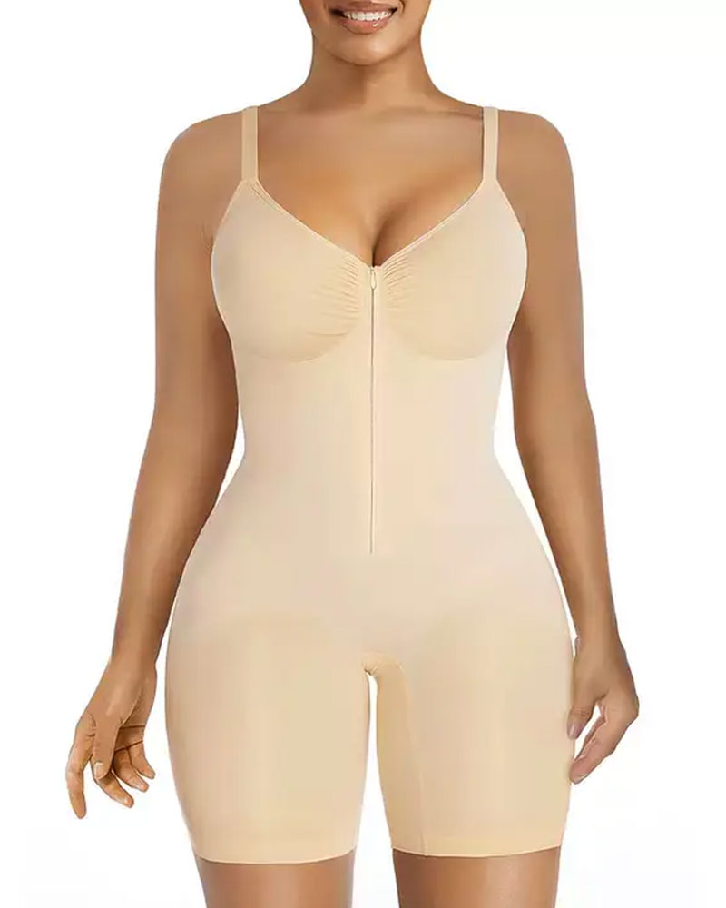 Shapewear for Kvinner Magekontroll Bodysuit Glidelås Komfort Ultra Stretch Stoff