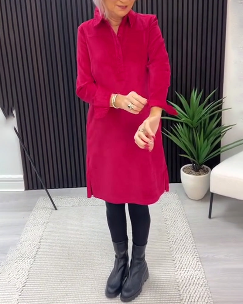 Helfarget Langermet Kjole Med Revers