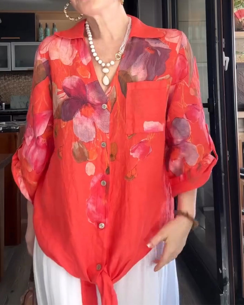 Skjorte Krave Stor Blomstret Trykk