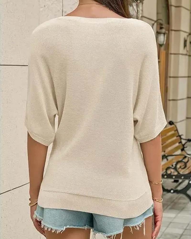 Pullover Rundhalset Kort Erme Solid
