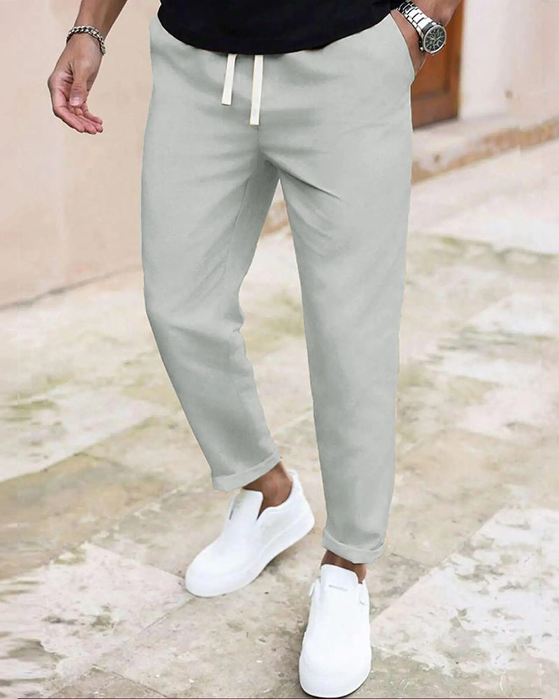 Herrer Bukse Ensfarget Snøre Slim Fit Croppet
