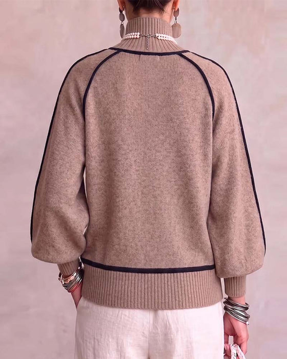 Pullover Høy Hals Linje Lykt Erme