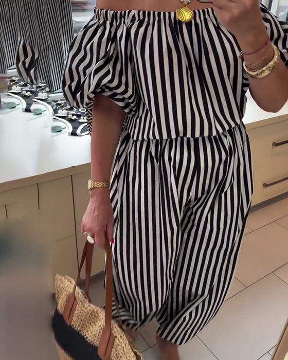 Jumpsuit Avslappet Skulderfri Stripete