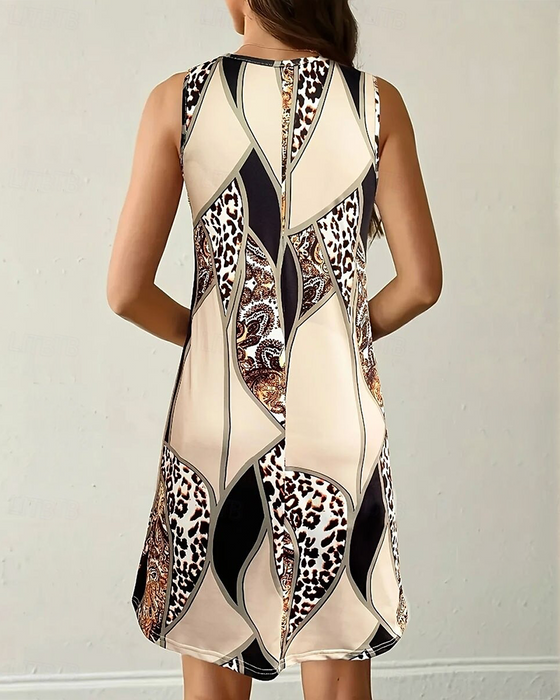 Kjole Ermeløs Leopard Patchwork A-Linje