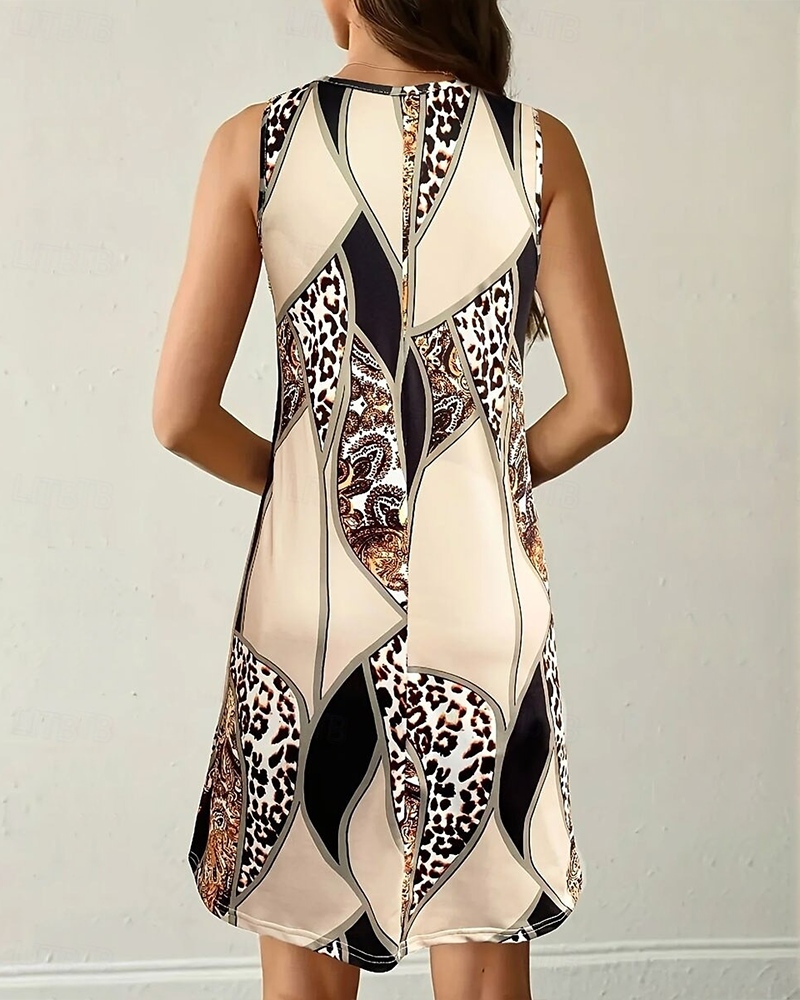 Kjole Ermeløs Leopard Patchwork A-Linje
