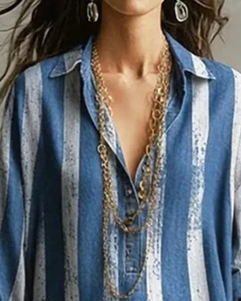 Kjole Løs Vertikal Stripet Lang