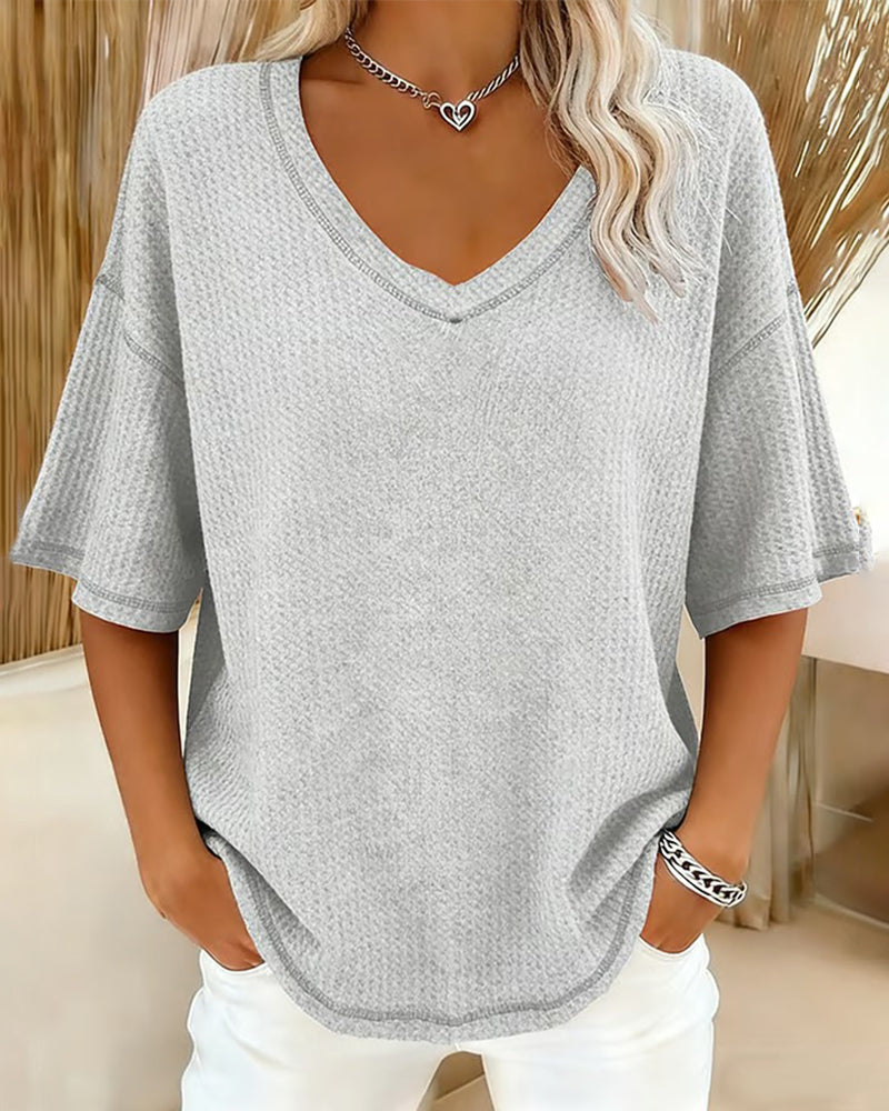T-skjorte V-uttringning Løs Kortermet