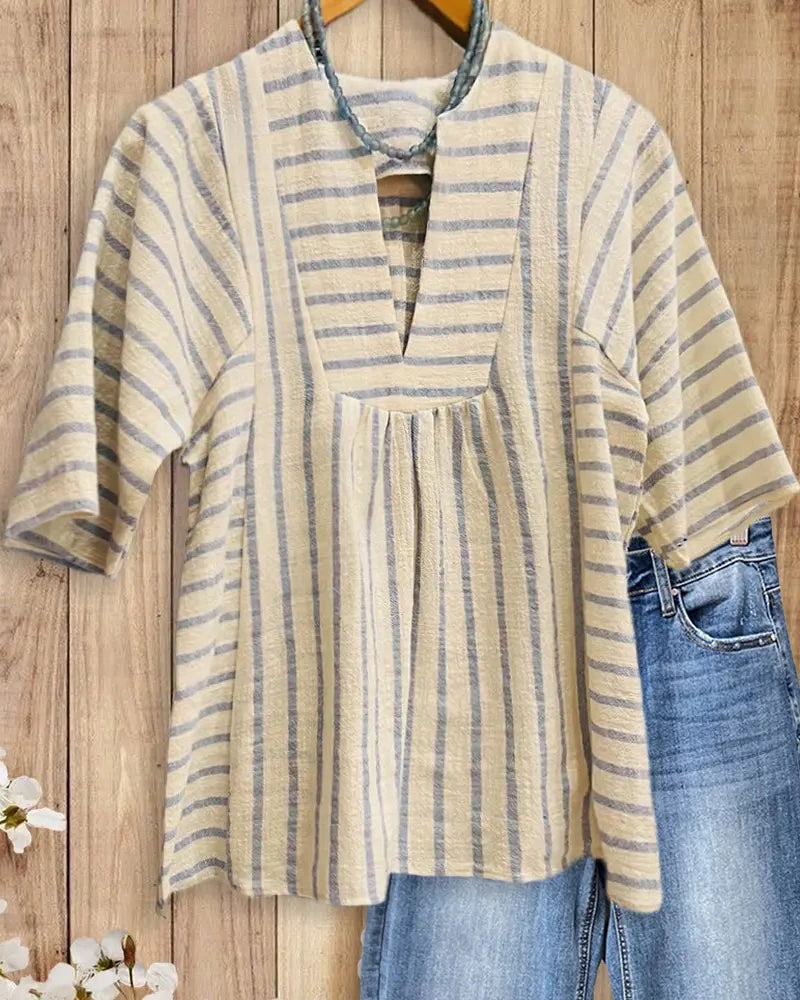 Bluse Stripe Tekstur Halv Erme Avslappet