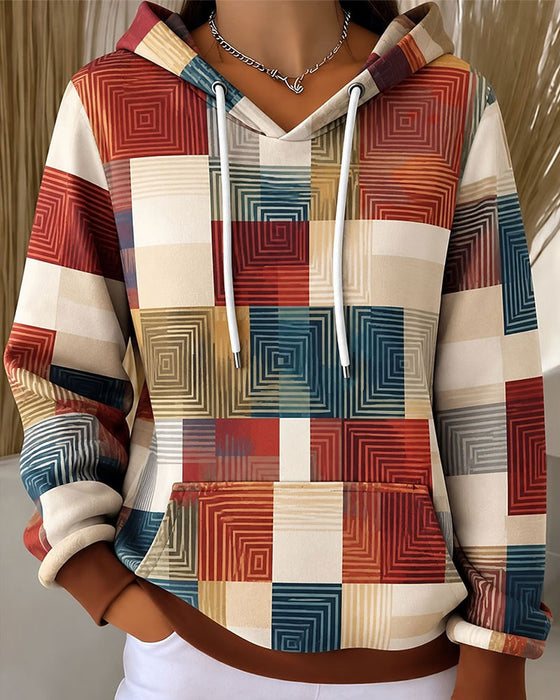 Hoodie Rute Fargeblokk Dragsnor