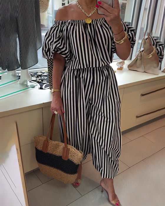 Jumpsuit Avslappet Skulderfri Stripete
