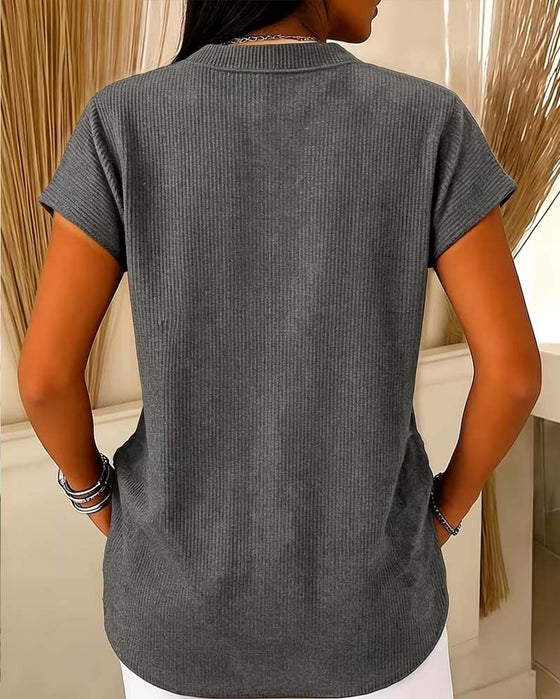 Bluse Solid Kort Erme Glidelås
