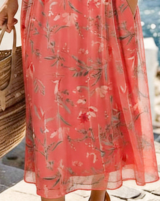 Kjole Blomstret Rund Hals Maxi