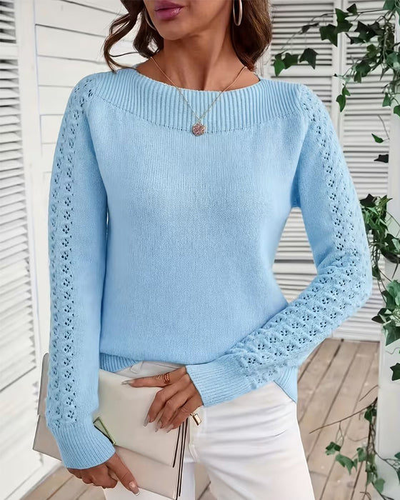Pullover Båtringning Hul Ut Lang Erme Strikket