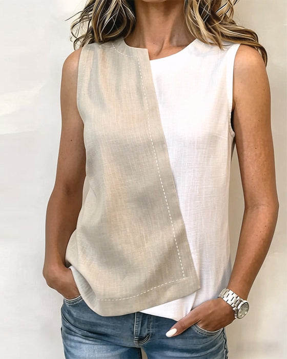 Tank Topp Asymmetrisk Kontrastfarge Patchwork
