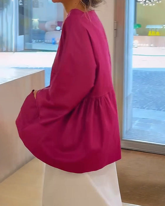 Enfarget Langermet Bluse