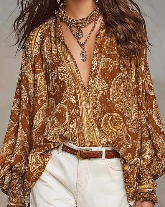 Bluse V-Hals Trykk Casual