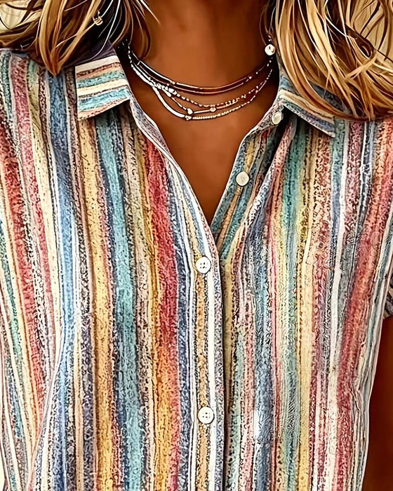 Bluse Stripet Fargeblokk Casual