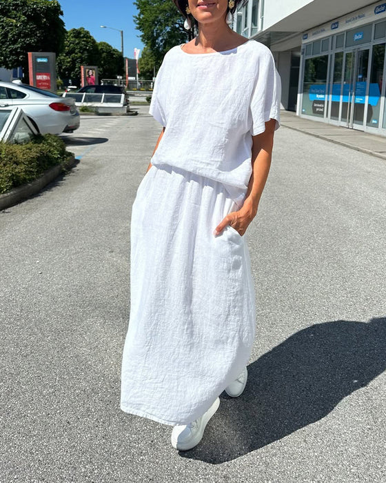 Sett Enfarget Bomull Og Lin Casual