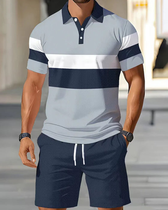 Set Stripet Polo Herre Shorts