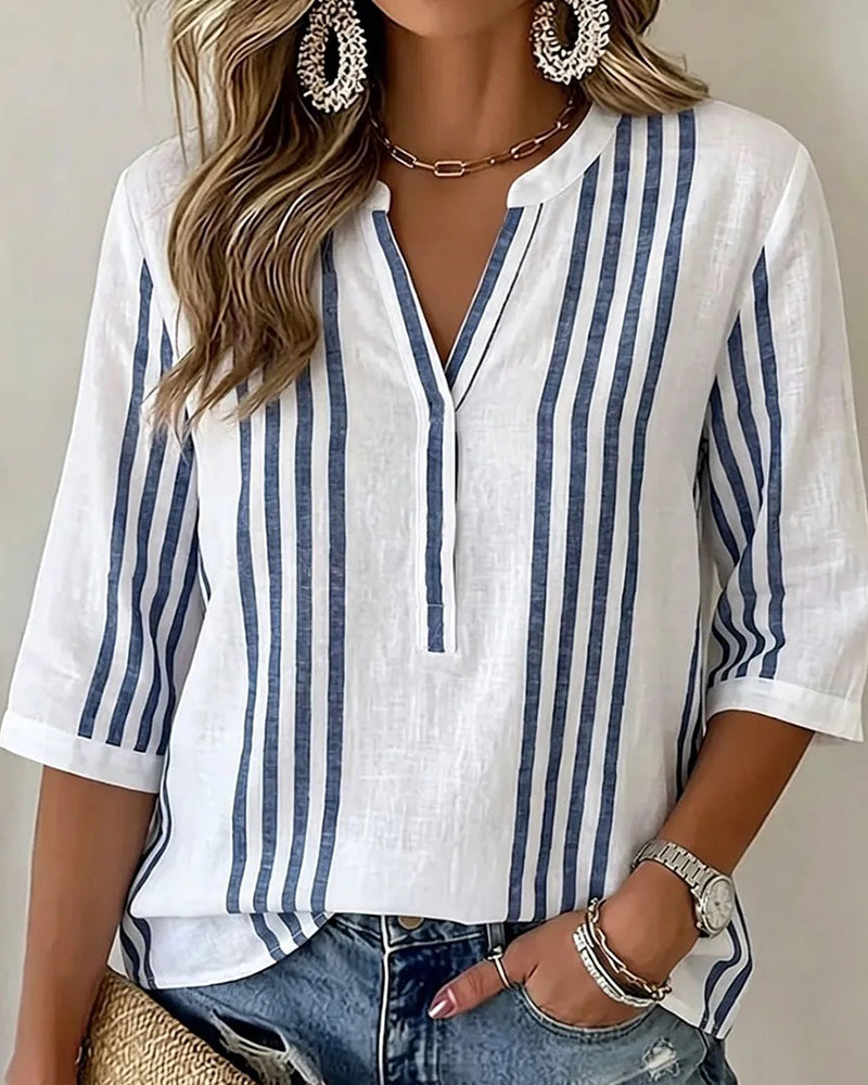Bluse Vertikal Stripe Stående Krage