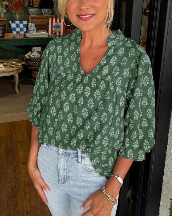Bluse Trekvart Erme Trykt Avslappet