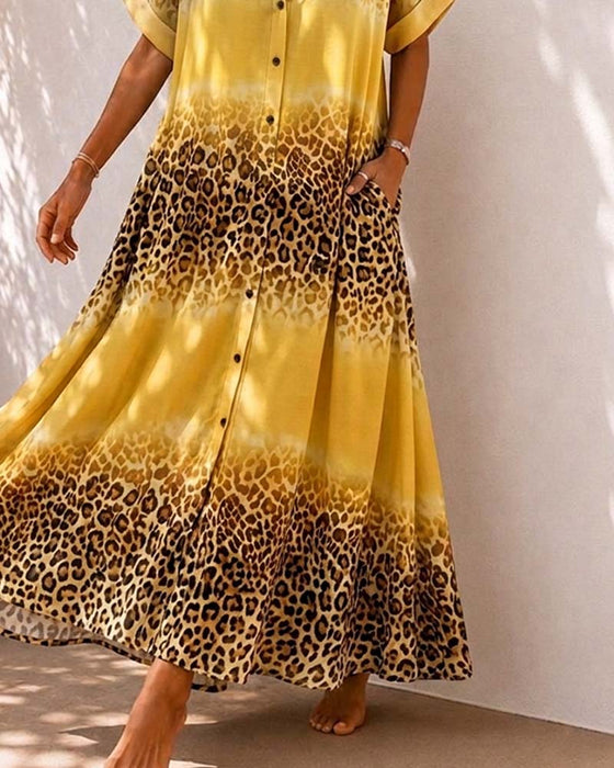 Kjole Krage Leopard Trykk Gradient Skjorte