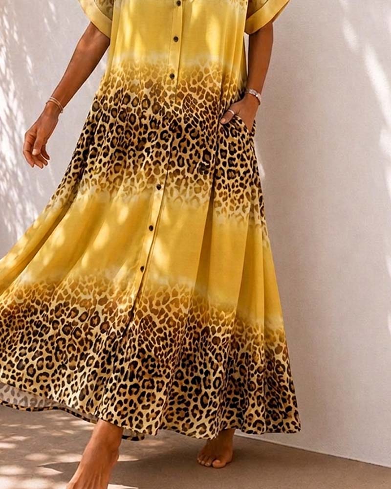 Kjole Krage Leopard Trykk Gradient Skjorte