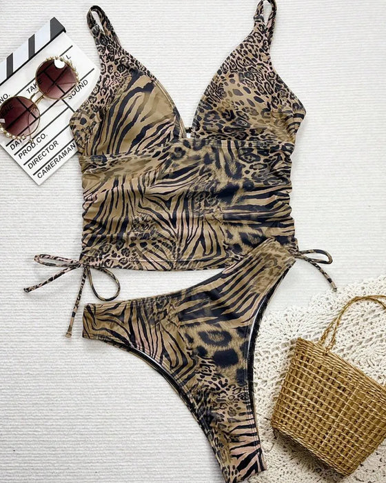Bikini Bind Stropp Halter Leopard Trykk