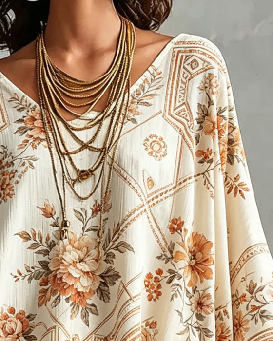 Bluse V-Hals Blomstret Uregelmessig