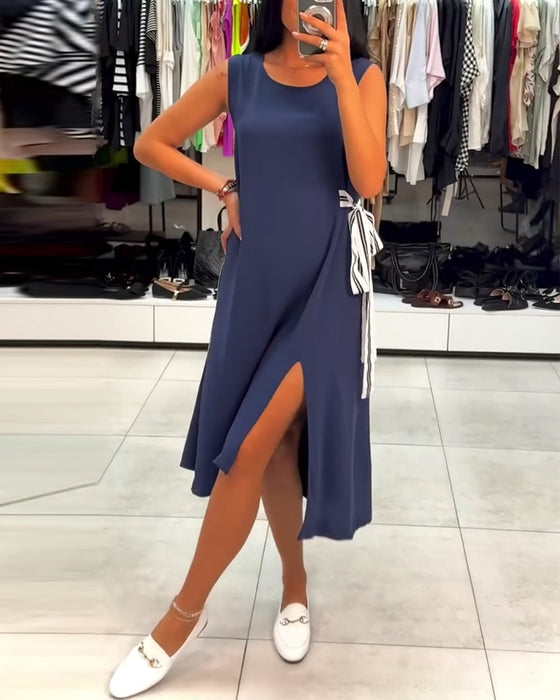 Kjole Asymmetrisk Ensfarget Splitt Ermeløs