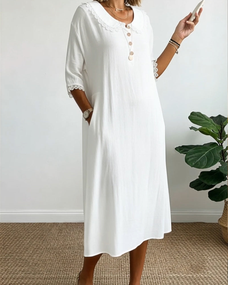 Kjole Peter Pan-Krage Ensfarget Lappearbeid