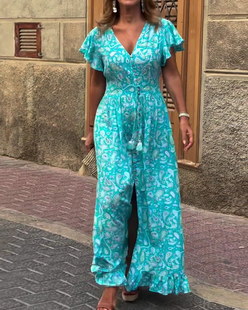 Kjole V-hals Rynket Snøring