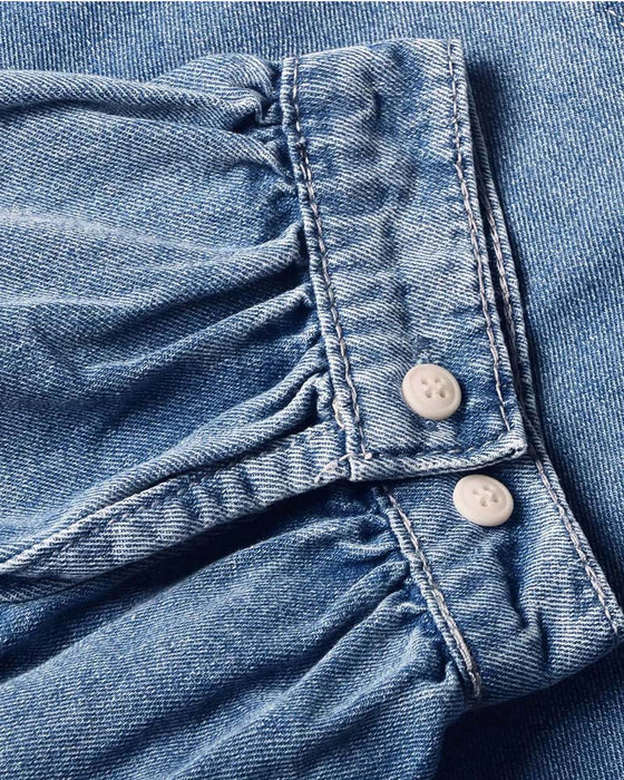 Skjorte Trykknapp Denim Lanterne Erme Løs