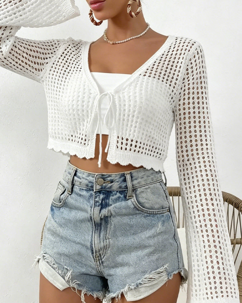 Cardigan Enkel Solid Hul Ut Strand